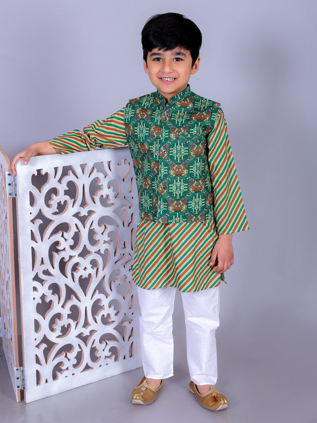 Anuttara Multicolor Cotton Blend Straight Kurta Waistcoat & Pyjama Set_FJB1021