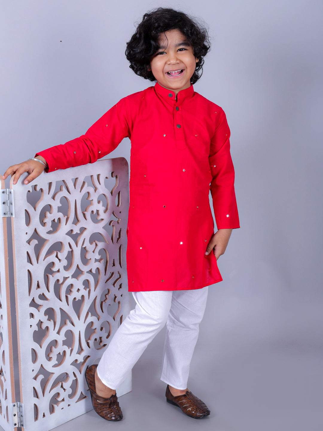 Anuttara Red Cotton Blend Straight Kurta & Pyjama Set_FJB1024