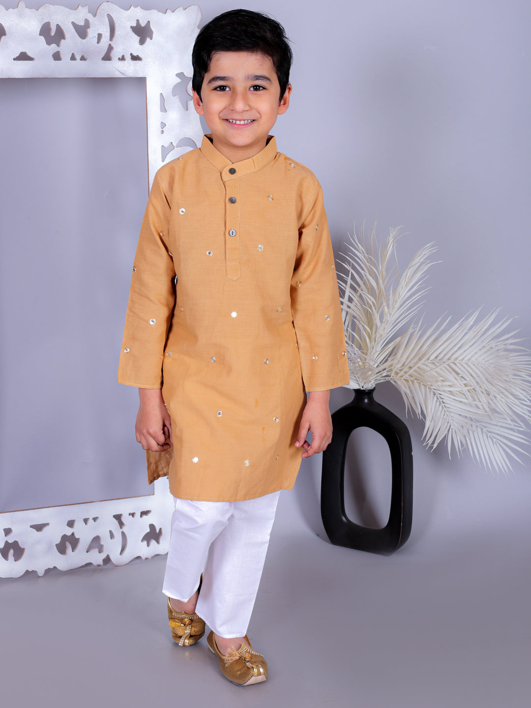 Anuttara Mustard Cotton Blend Straight Kurta & Pyjama Set_FJB1026