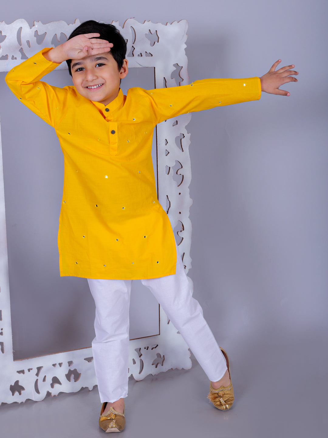 Anuttara Yellow Cotton Blend Straight Kurta & Pyjama Set_FJB1027