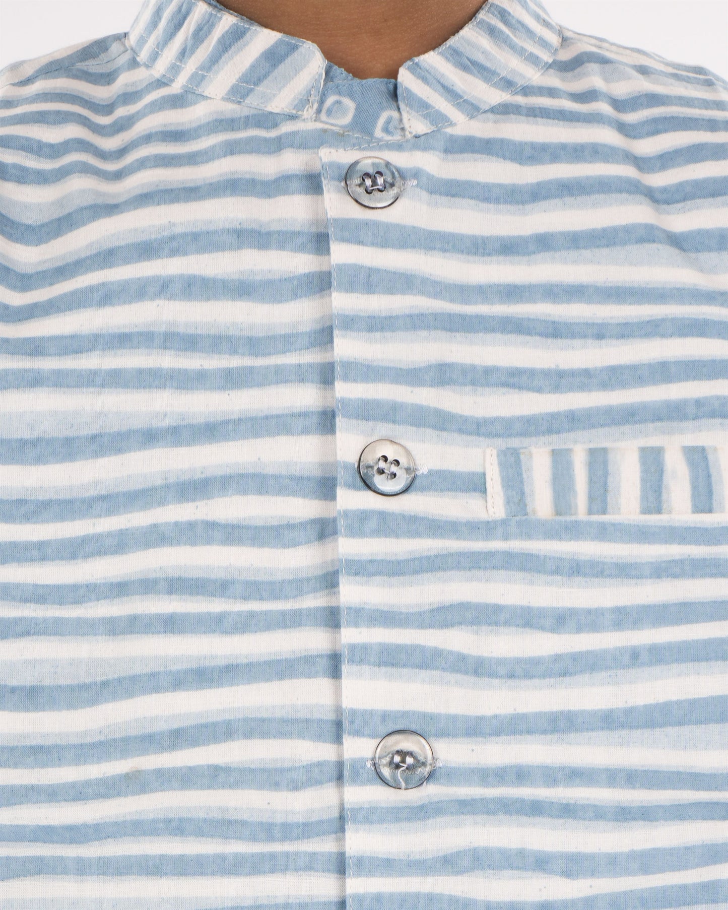 Anuttara Sky Blue Pure Cotton Straight Kurta Waistcoat & Pyjama Set_FJB1037