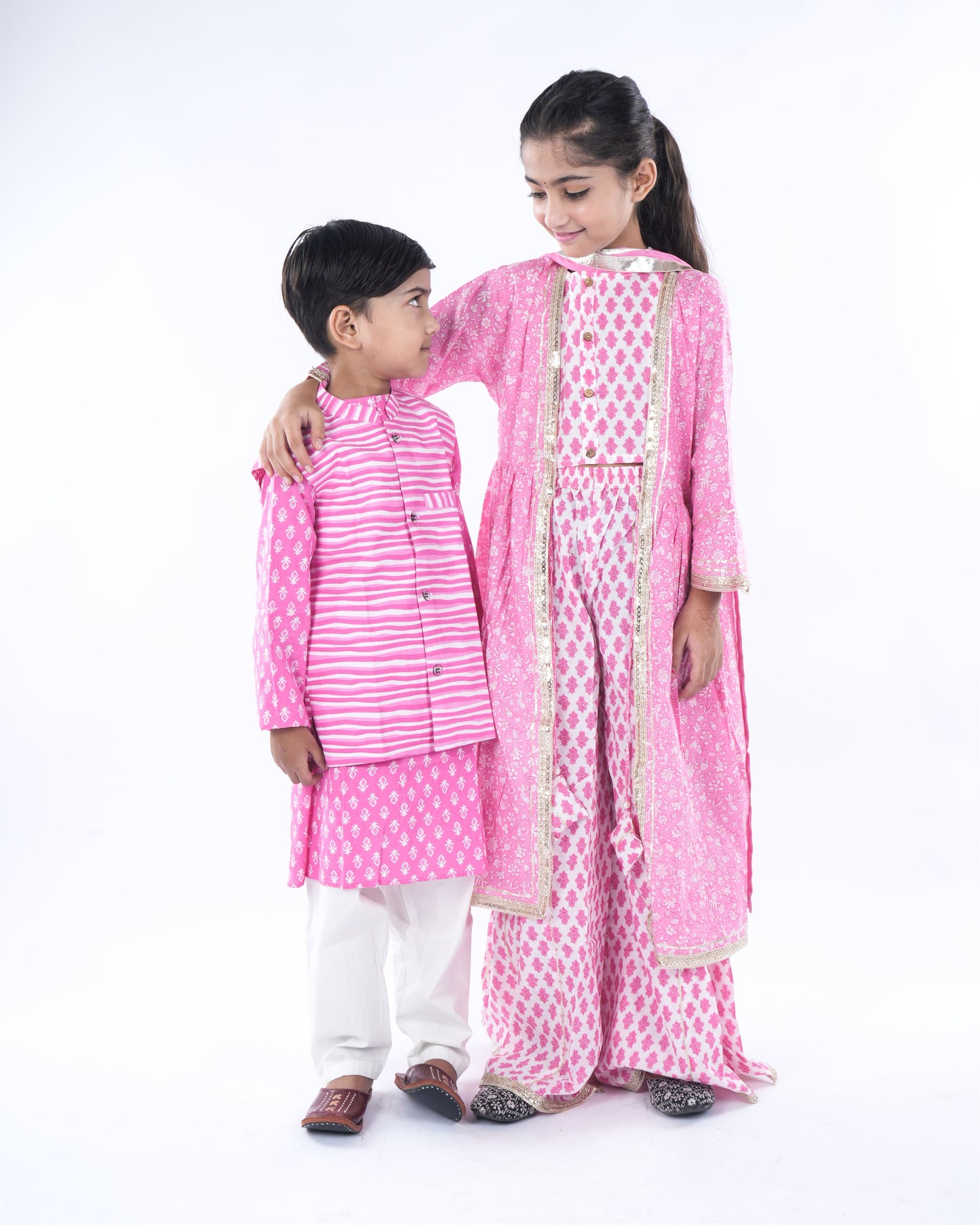 Anuttara Pink Pure Cotton Straight Kurta Waistcoat & Pyjama Set_FJB1038