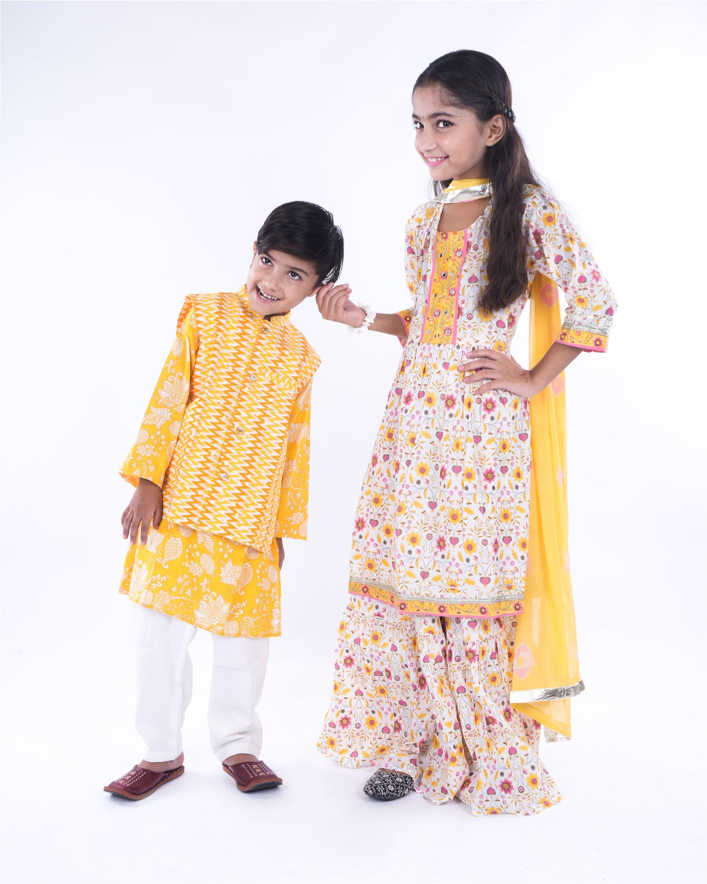 Anuttara Yellow Pure Cotton Straight Kurta Waistcoat & Pyjama Set_FJB1039