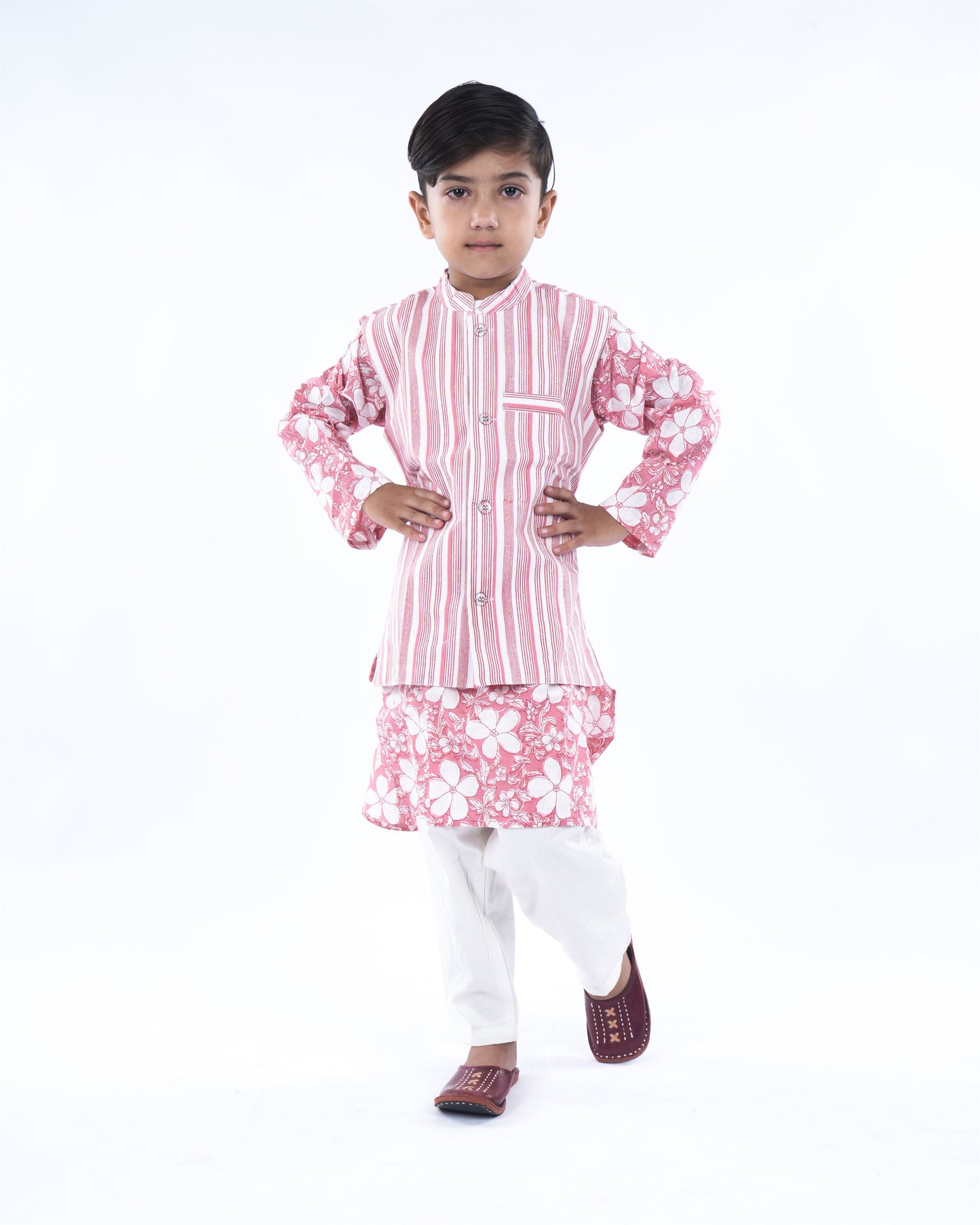 Anuttara Baby Pink Pure Cotton Straight Kurta Waistcoat & Pyjama Set_FJB1042