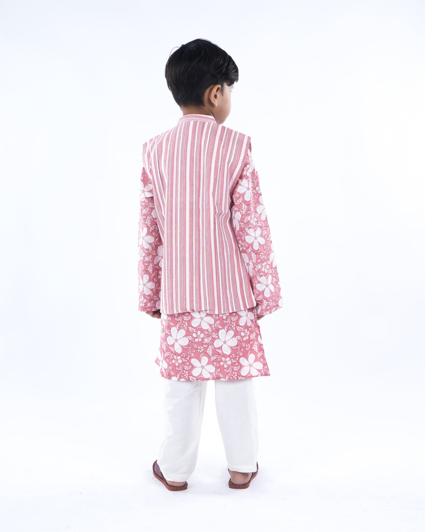Anuttara Baby Pink Pure Cotton Straight Kurta Waistcoat & Pyjama Set_FJB1042