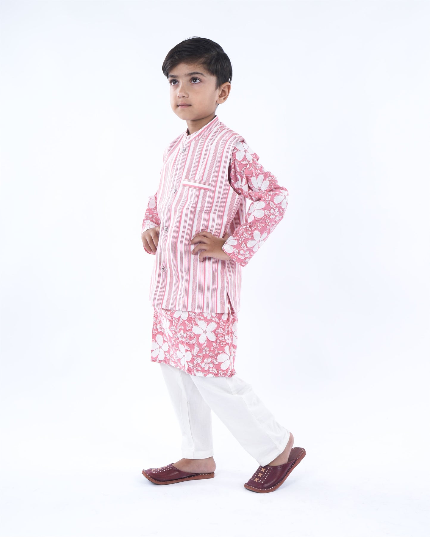 Anuttara Baby Pink Pure Cotton Straight Kurta Waistcoat & Pyjama Set_FJB1042