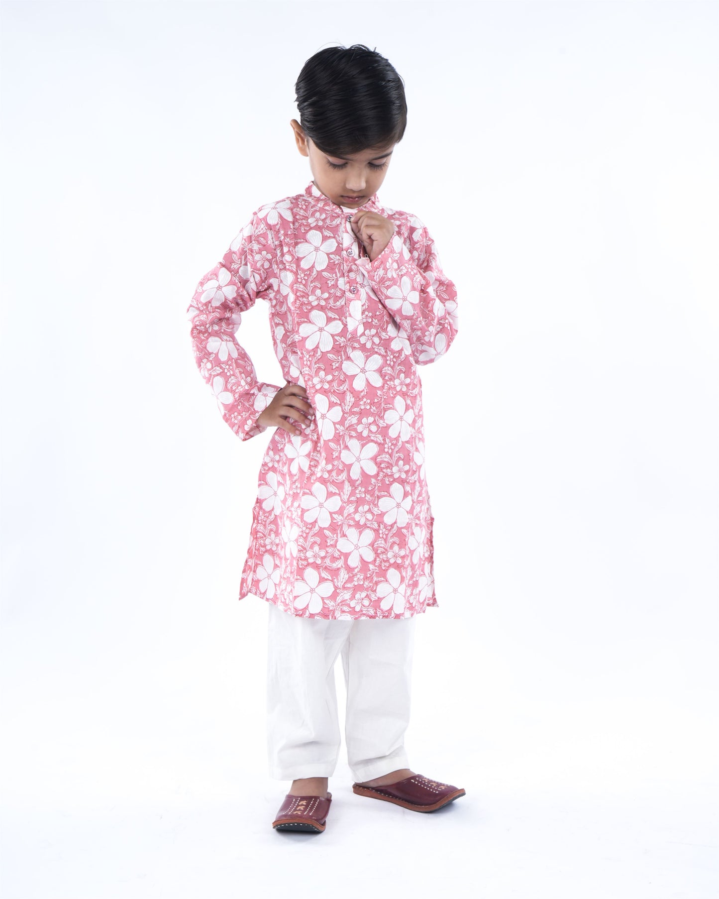 Anuttara Baby Pink Pure Cotton Straight Kurta Waistcoat & Pyjama Set_FJB1042
