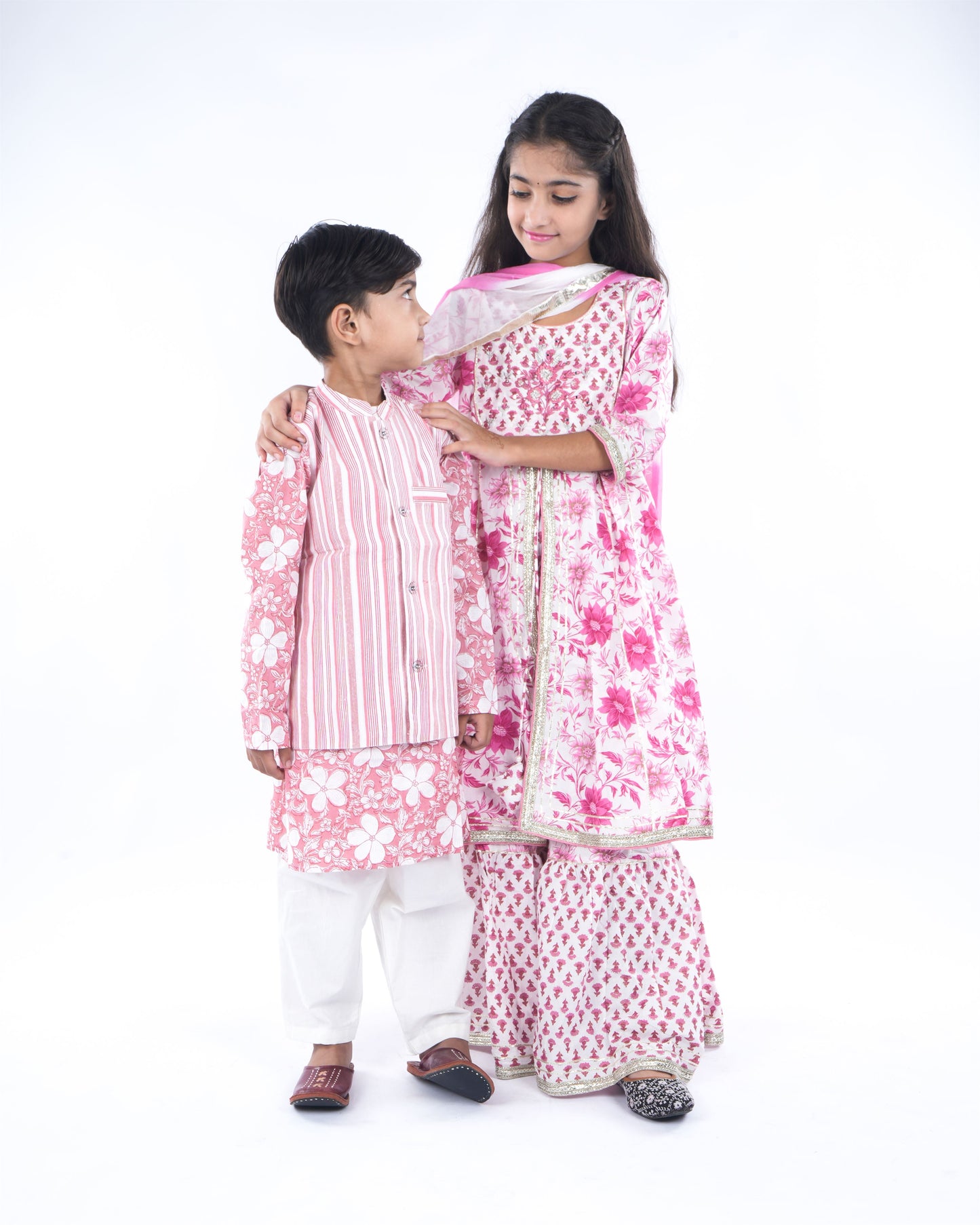 Anuttara Baby Pink Pure Cotton Straight Kurta Waistcoat & Pyjama Set_FJB1042