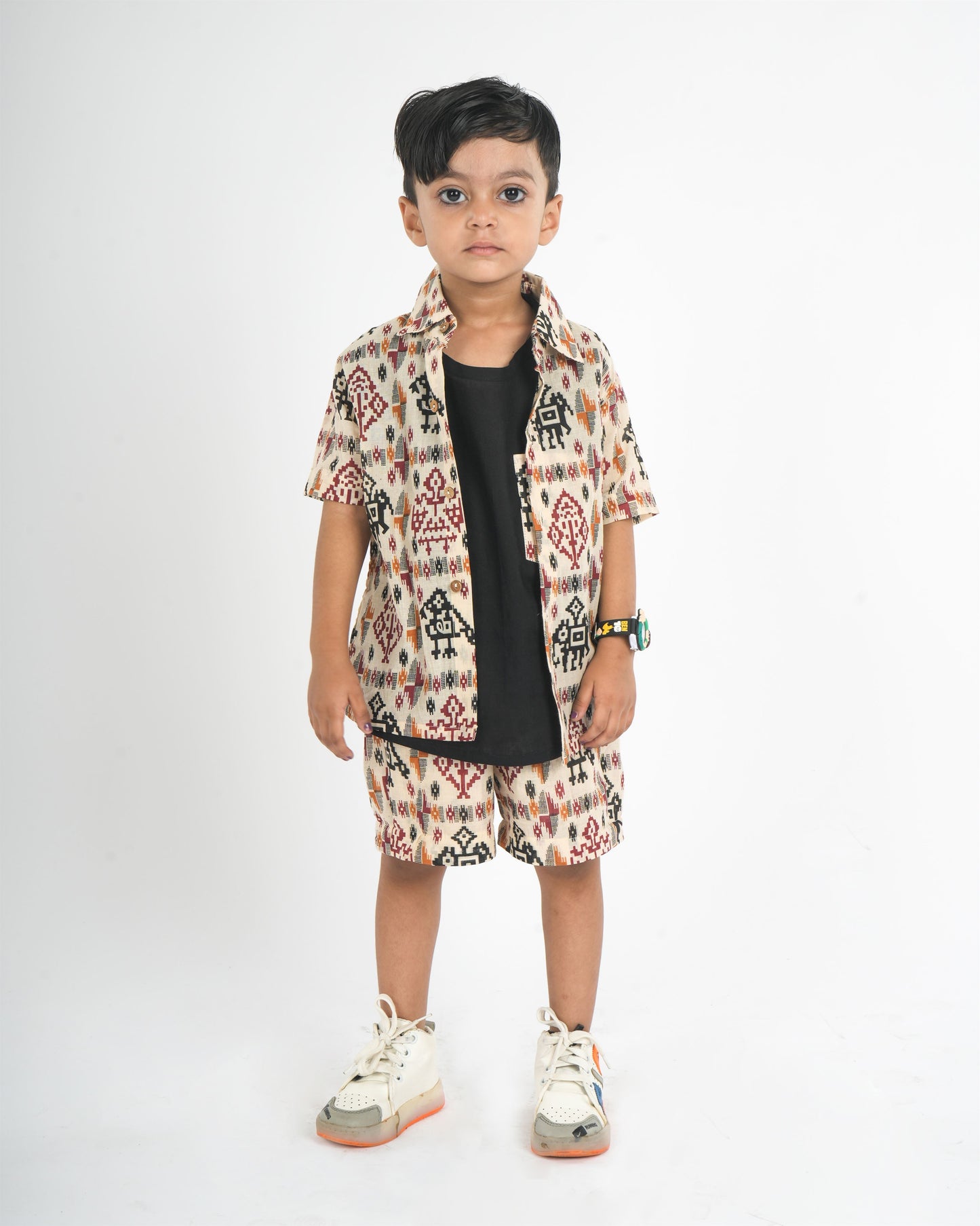 Anuttara Beige Pure Cotton Straight Shirt T Shirt & Short Pant Set_FJB1044