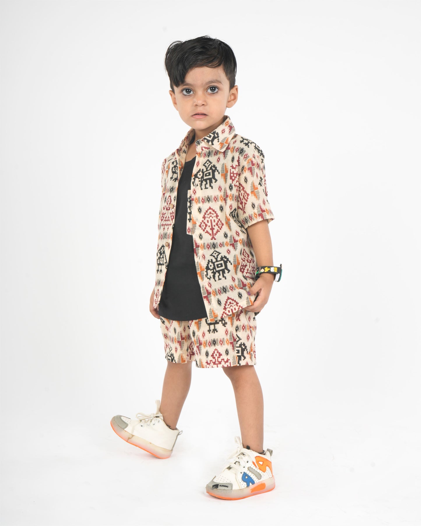 Anuttara Beige Pure Cotton Straight Shirt T Shirt & Short Pant Set_FJB1044
