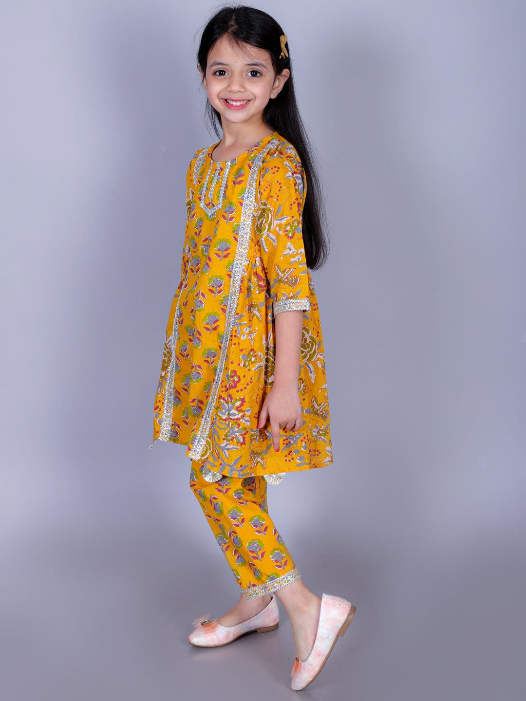 Anuttara Mustard Cotton Blend Anarkali/Flared Kurta & Pant Set_FJG1004