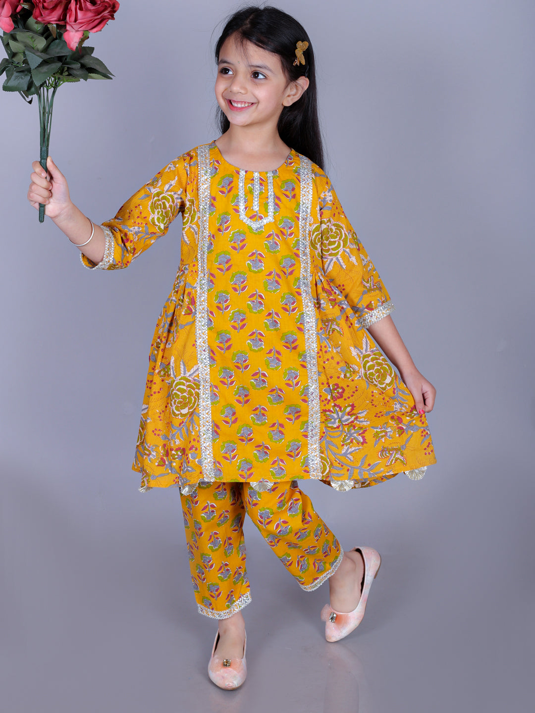 Anuttara Mustard Cotton Blend Anarkali/Flared Kurta & Pant Set_FJG1004