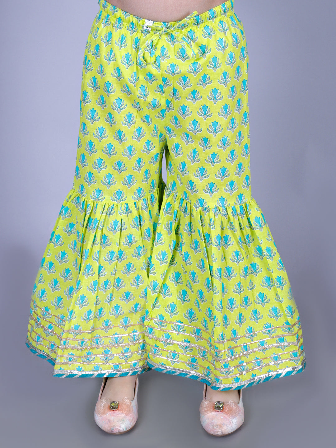 Anuttara Lime Green Cotton Blend Anarkali/Flared Kurta & Sharara Set_FJG1007