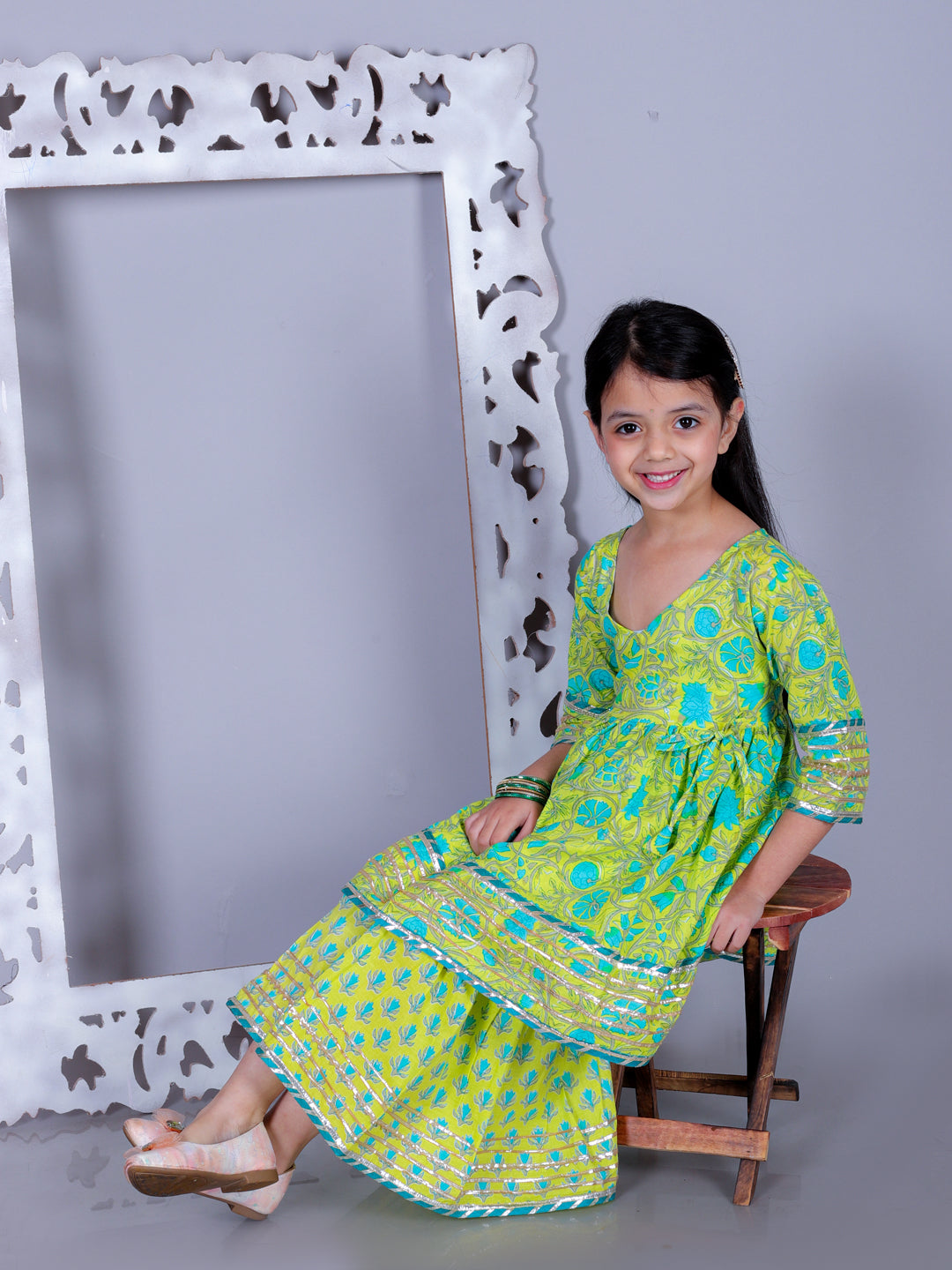 Anuttara Lime Green Cotton Blend Anarkali/Flared Kurta & Sharara Set_FJG1007