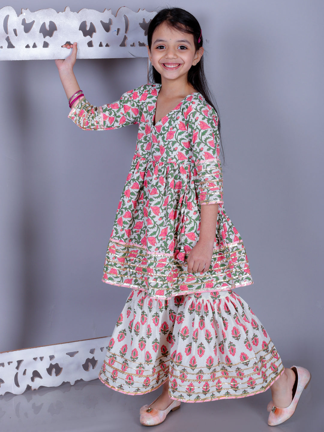 Anuttara Multicolor Cotton Blend Anarkali/Flared Kurta & Sharara Set_FJG1008