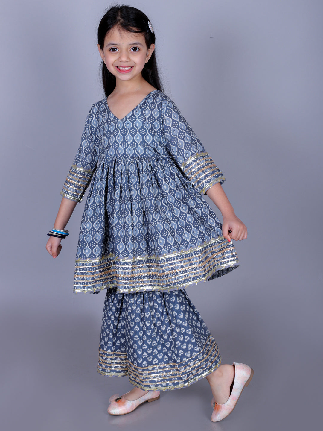 Anuttara Gray Cotton Blend Anarkali/Flared Kurta & Sharara Set_FJG1010