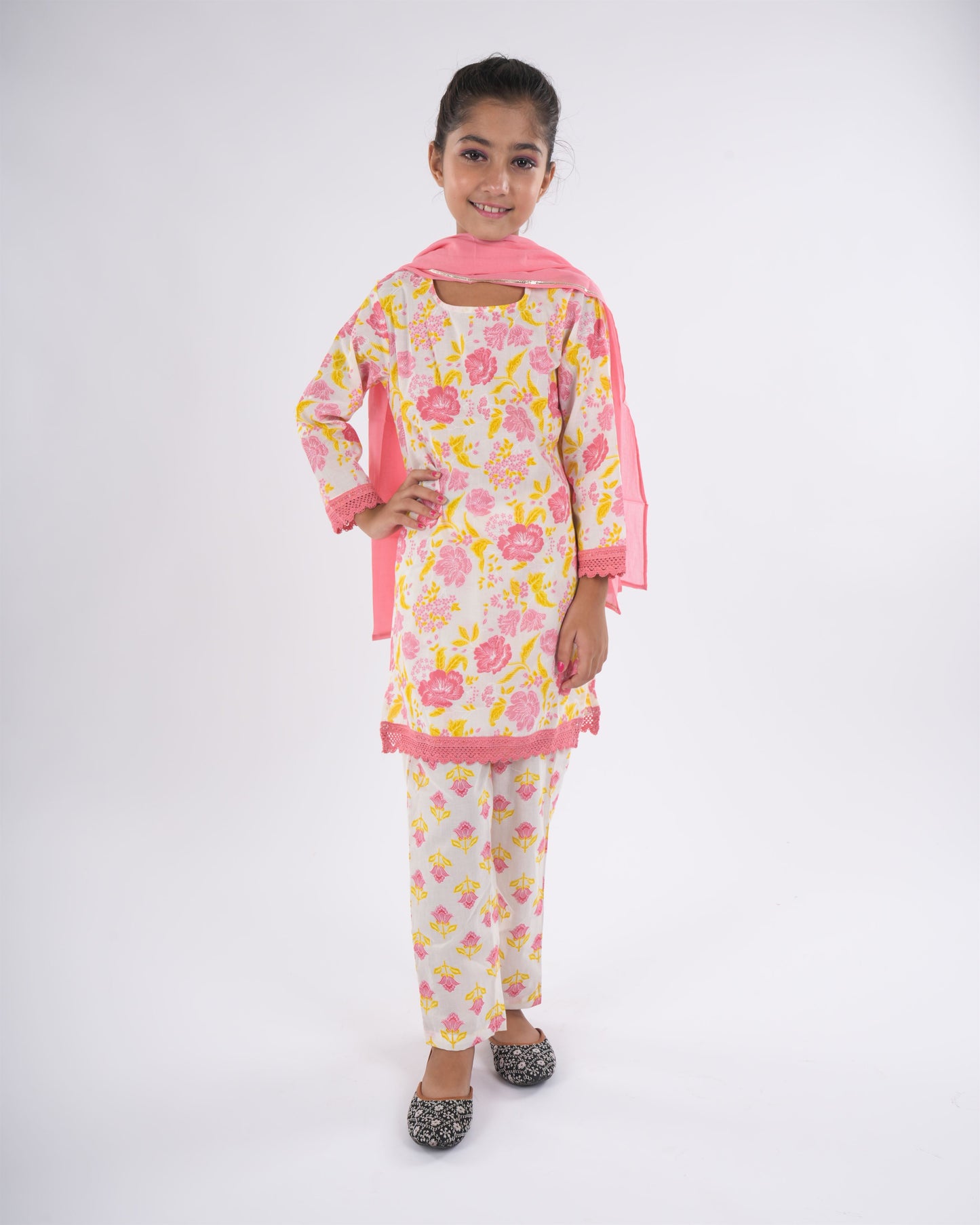 Anuttara Peach Pure Cotton Straight Kurta Pant & Dupatta Set_FJG1045