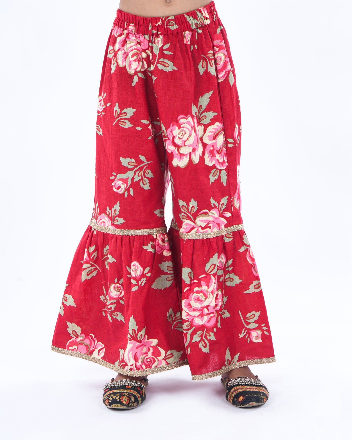 Anuttara Red Cotton Flex Anarkali/Flared Kurta Sharara & Dupatta Set_FJG1058