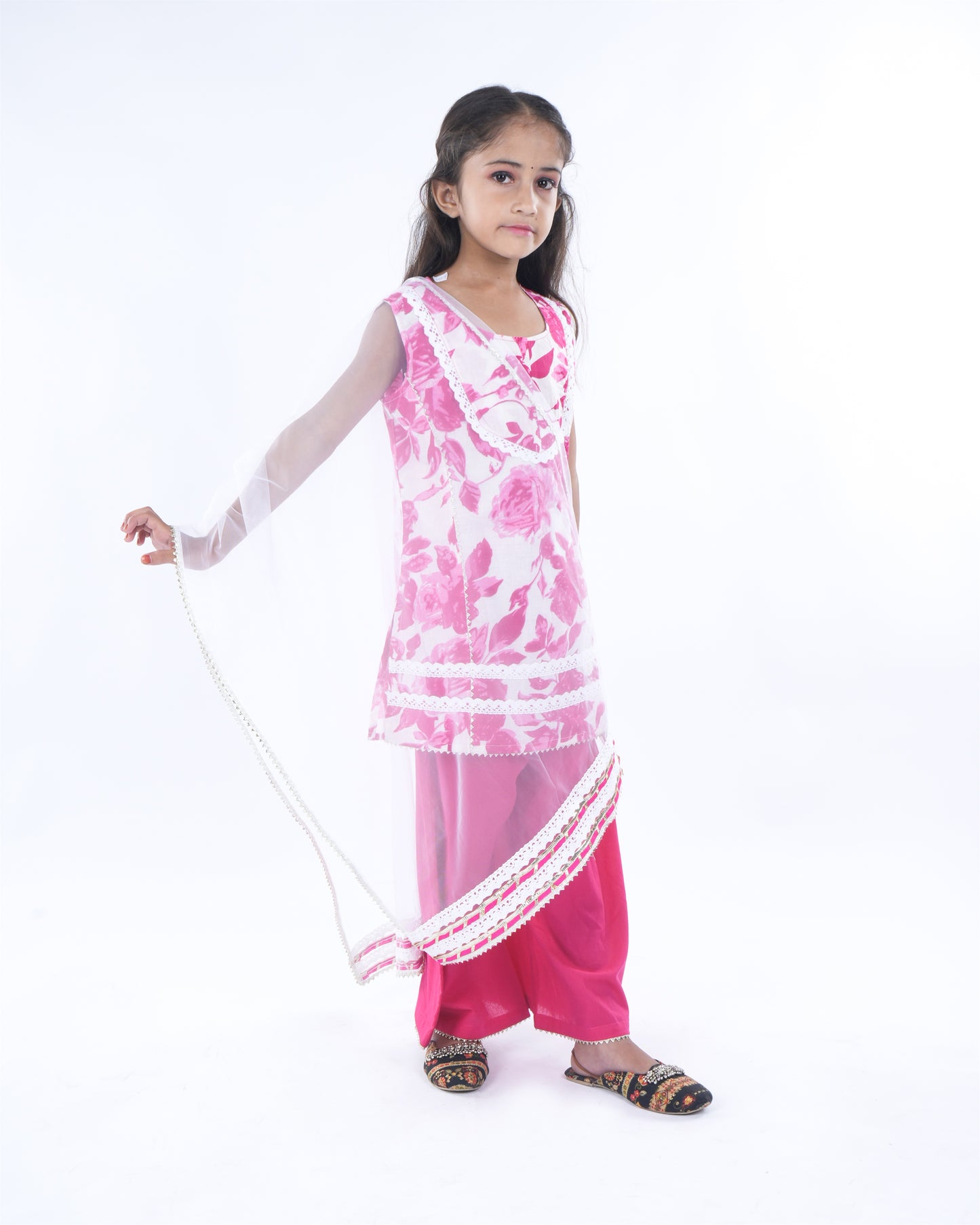 Anuttara Pink Pure Cotton Straight Kurta Palazzo & Dupatta Set_FJG1059