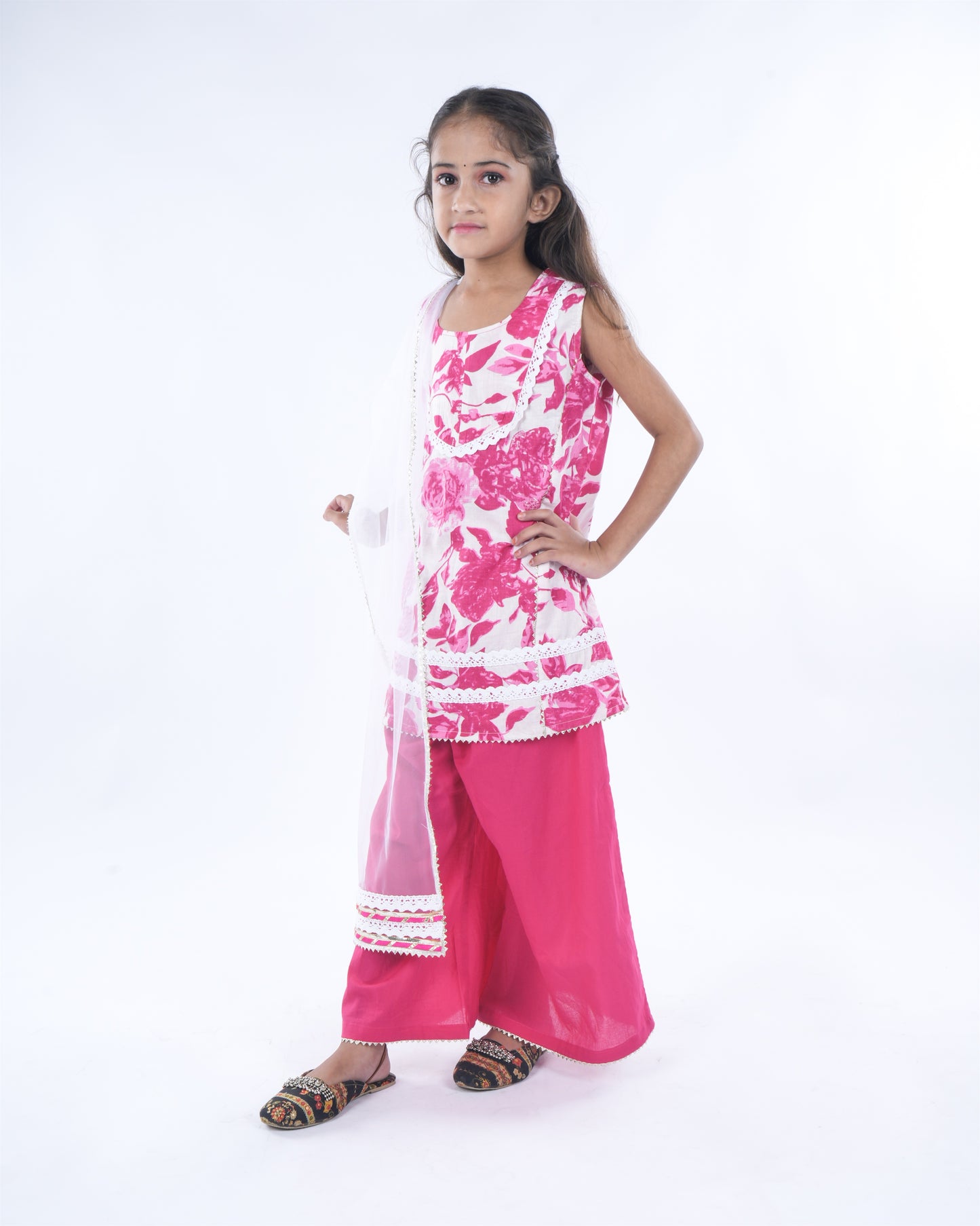 Anuttara Pink Pure Cotton Straight Kurta Palazzo & Dupatta Set_FJG1059