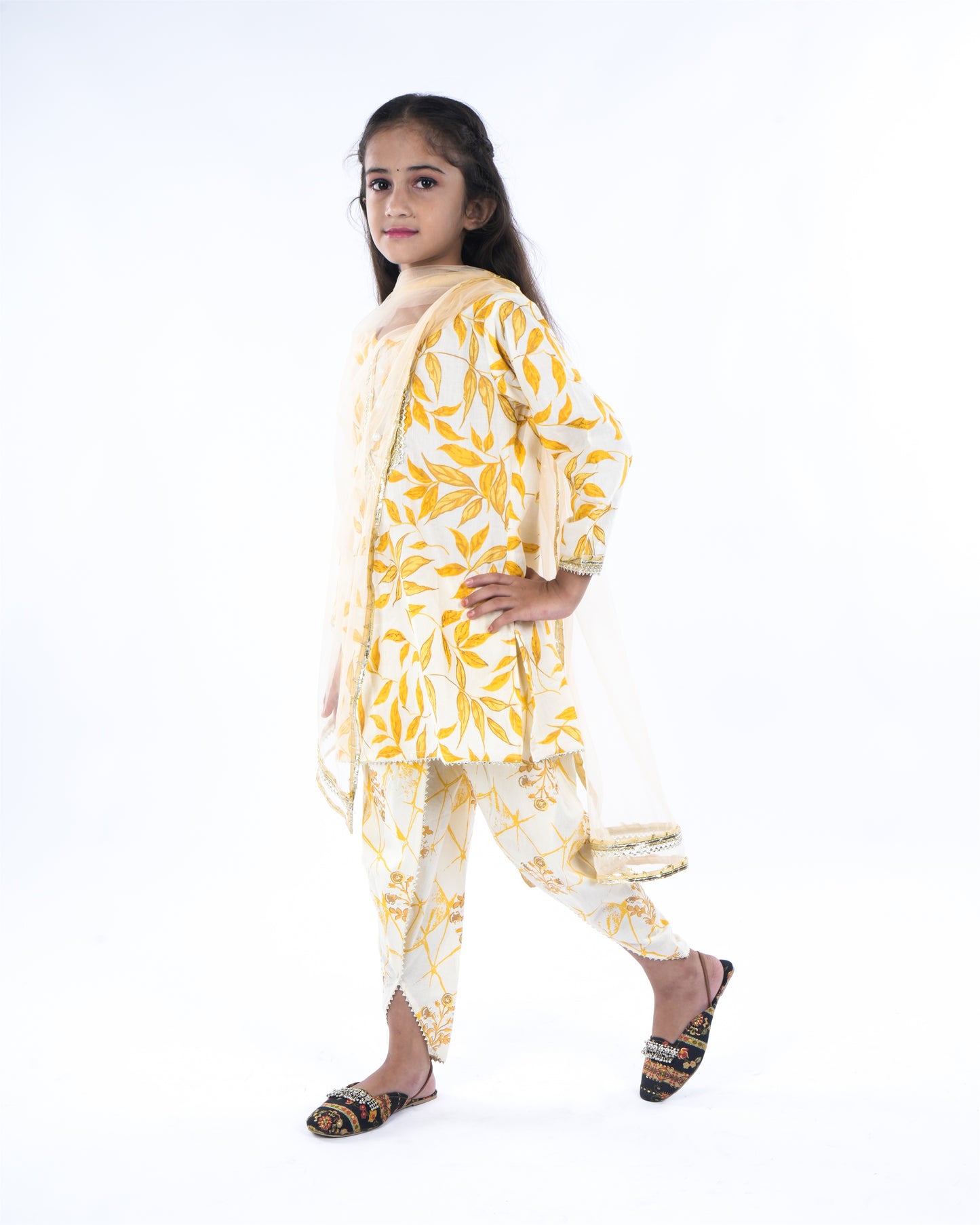 Anuttara Beige Pure Cotton Straight Kurta Dhoti Pant & Dupatta Set_FJG1061