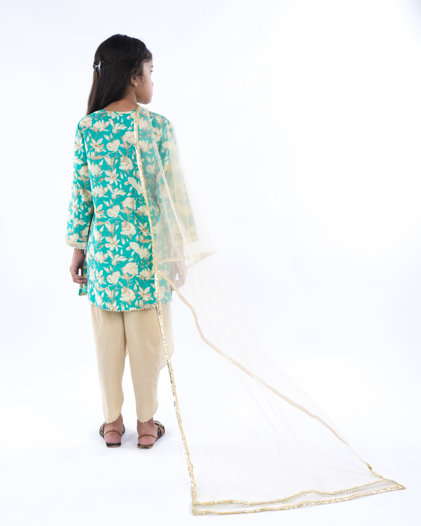 Anuttara Turquoise Pure Cotton Straight Kurta Dhoti Pant & Dupatta Set_FJG1062