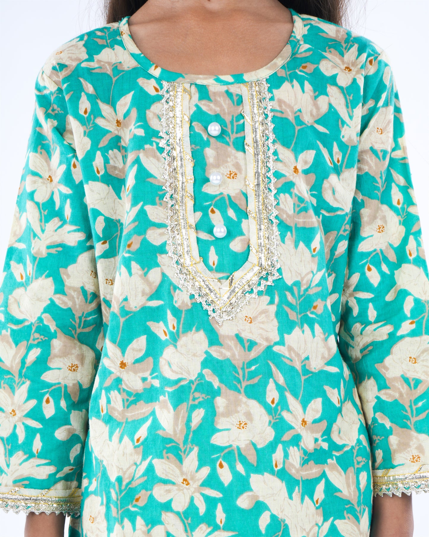 Anuttara Turquoise Pure Cotton Straight Kurta Dhoti Pant & Dupatta Set_FJG1062