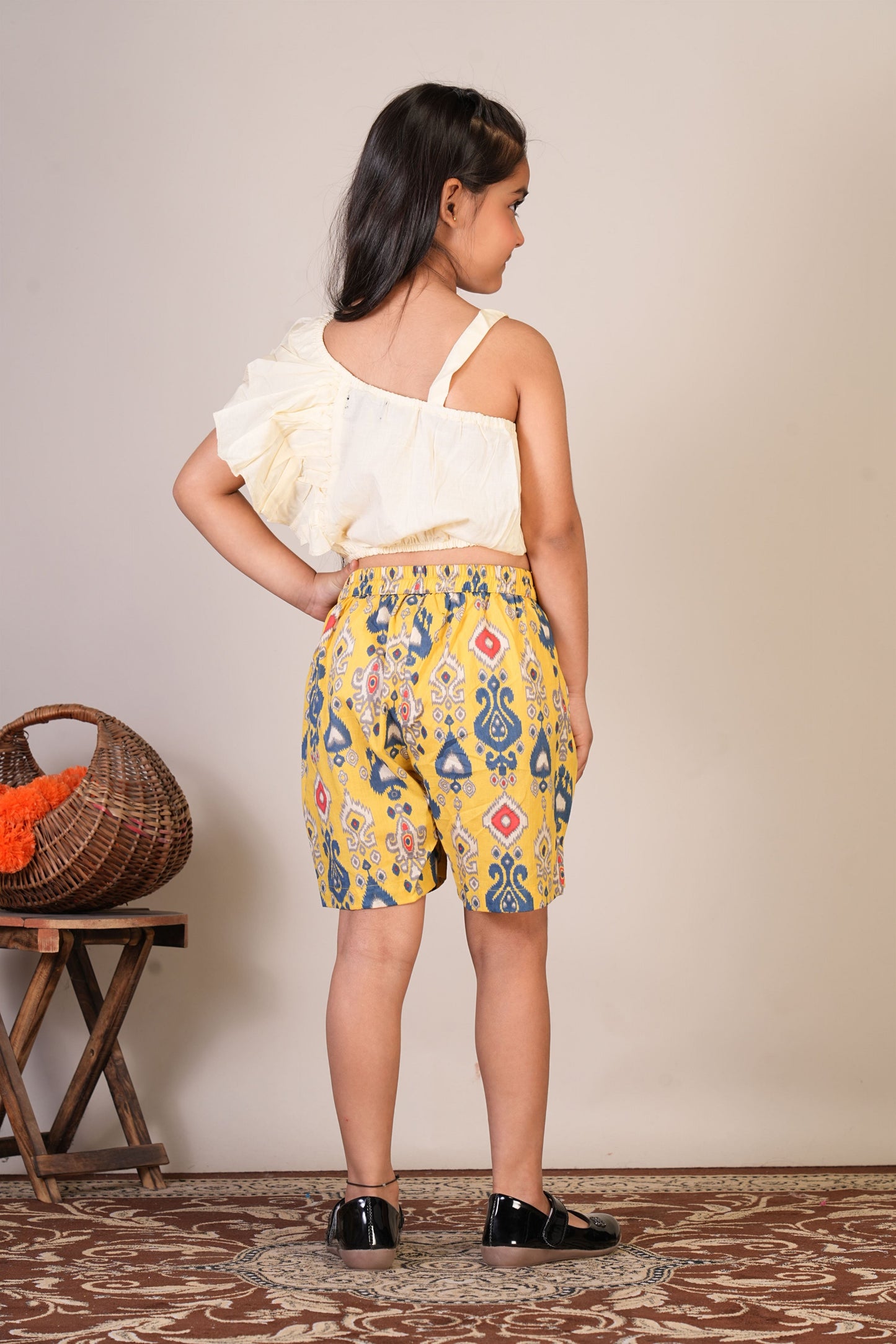 Anuttara Off White Pure Cotton Straight Crop Top & Short Pant_FJG1068