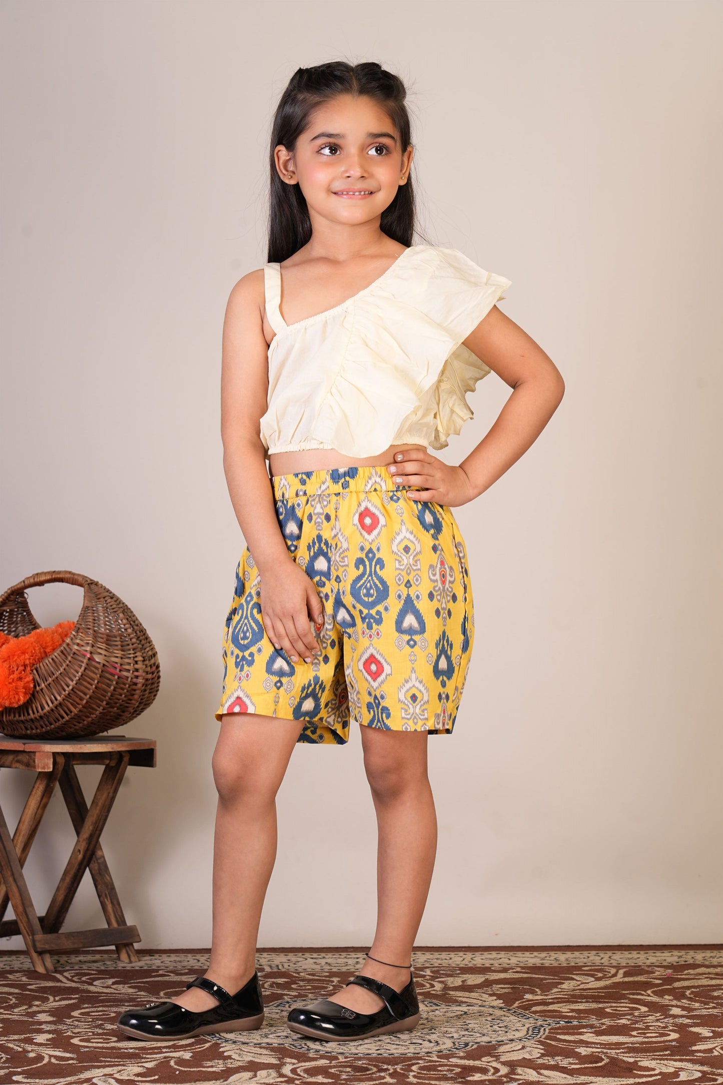 Anuttara Off White Pure Cotton Straight Crop Top & Short Pant_FJG1068