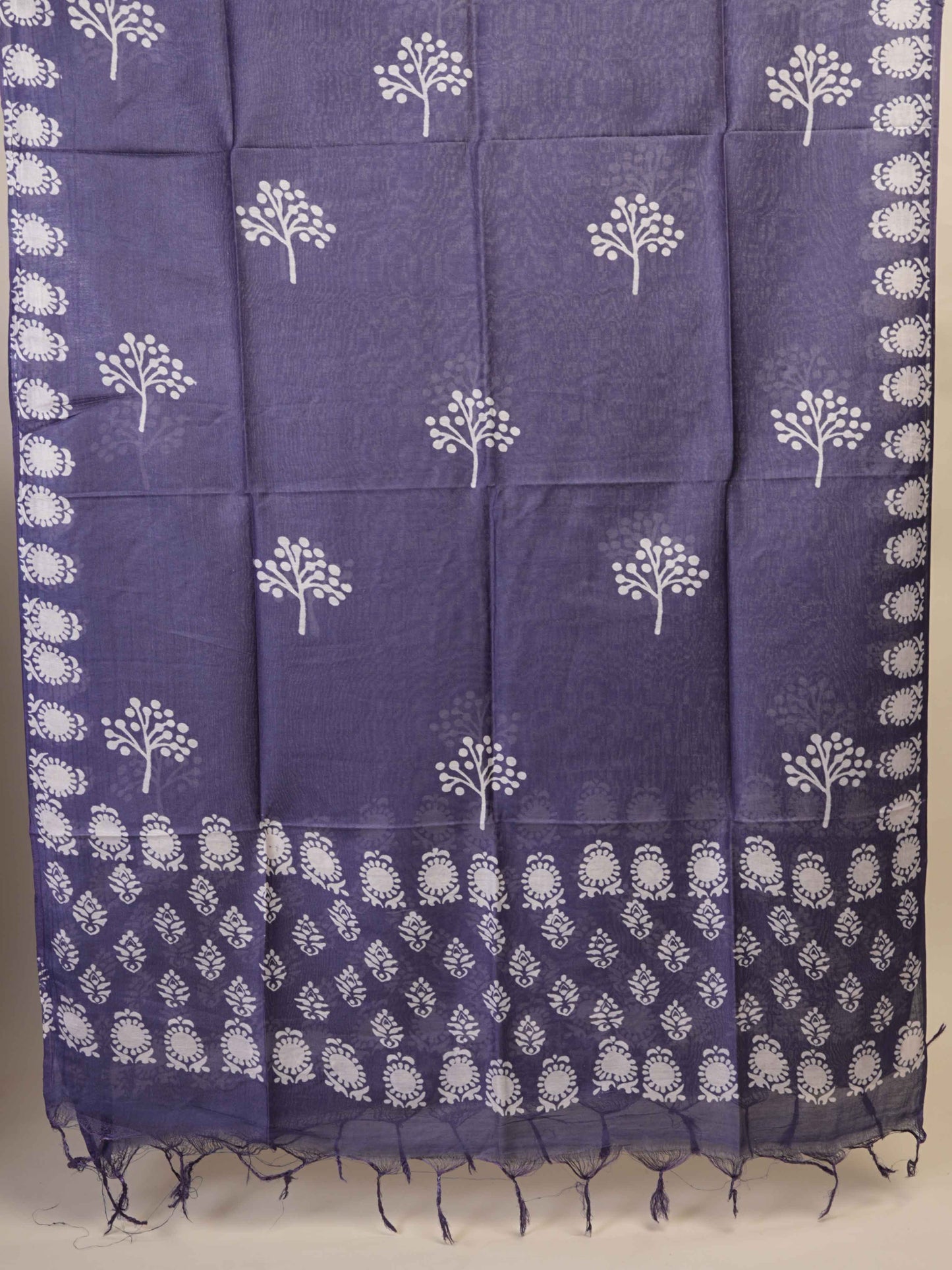 Anuttara Women's Bhagalpuri Navy Blue::White Katan Staple Floral Kurta, Bottom & Dupatta Set (Unstitched)_AFK1040-FS