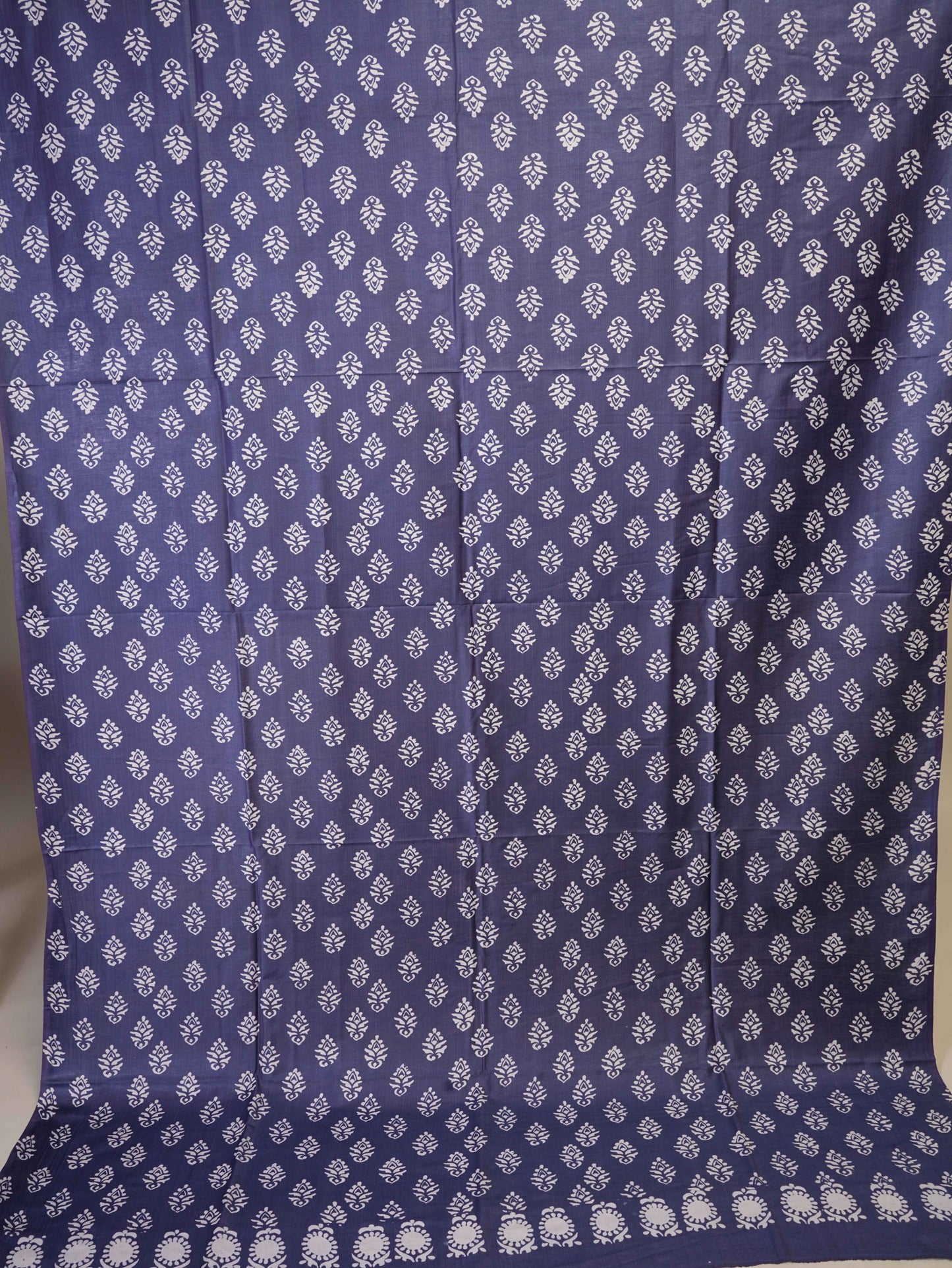 Anuttara Women's Bhagalpuri Navy Blue::White Katan Staple Floral Kurta, Bottom & Dupatta Set (Unstitched)_AFK1040-FS