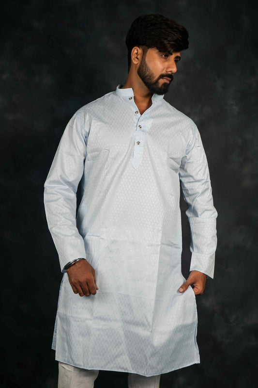 Ethnic Pure Cotton Ikkat Kurta & Pajama Set (Light Grey)