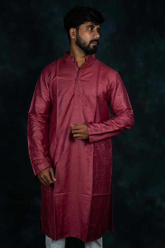 Ethnic Cotton Silk Kurta Plain (Rustic Maroon)