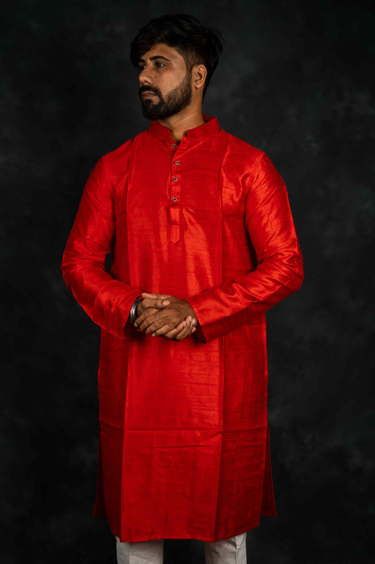 Ethnic Raw Silk Kurta Plain (Red)