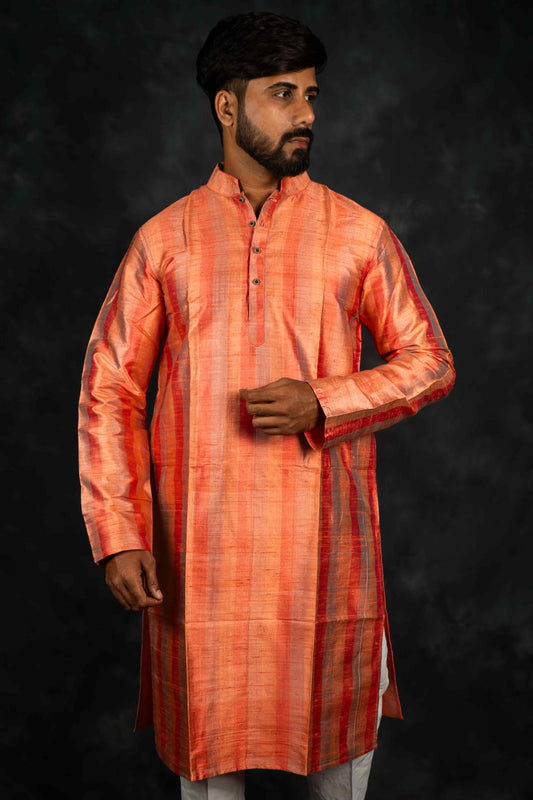 Ethnic Raw Silk Kurta Stripe (Peach)