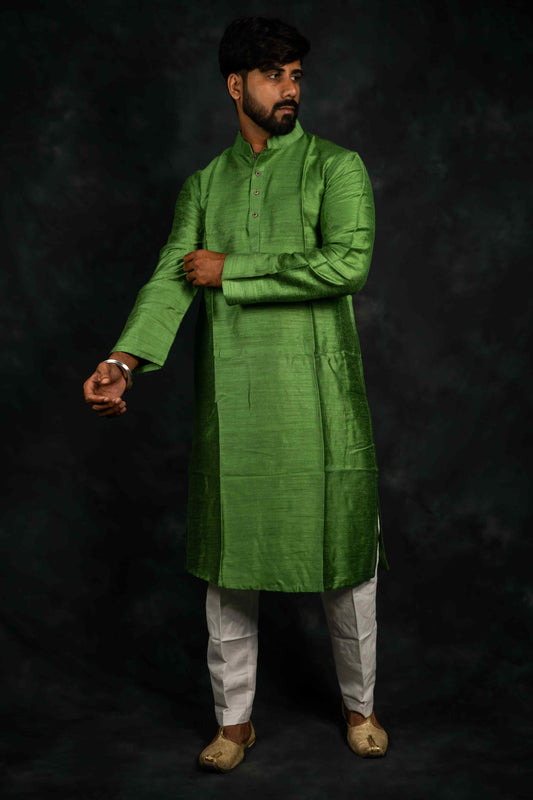 Ethnic Raw Silk Kurta Plain (Parrot Green)