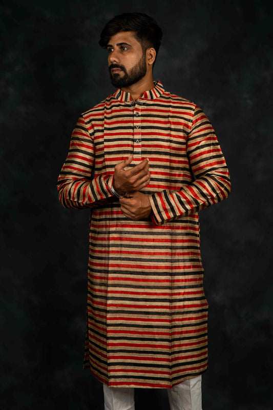 Ethnic Raw Silk Kurta Stripe (MultiColor)