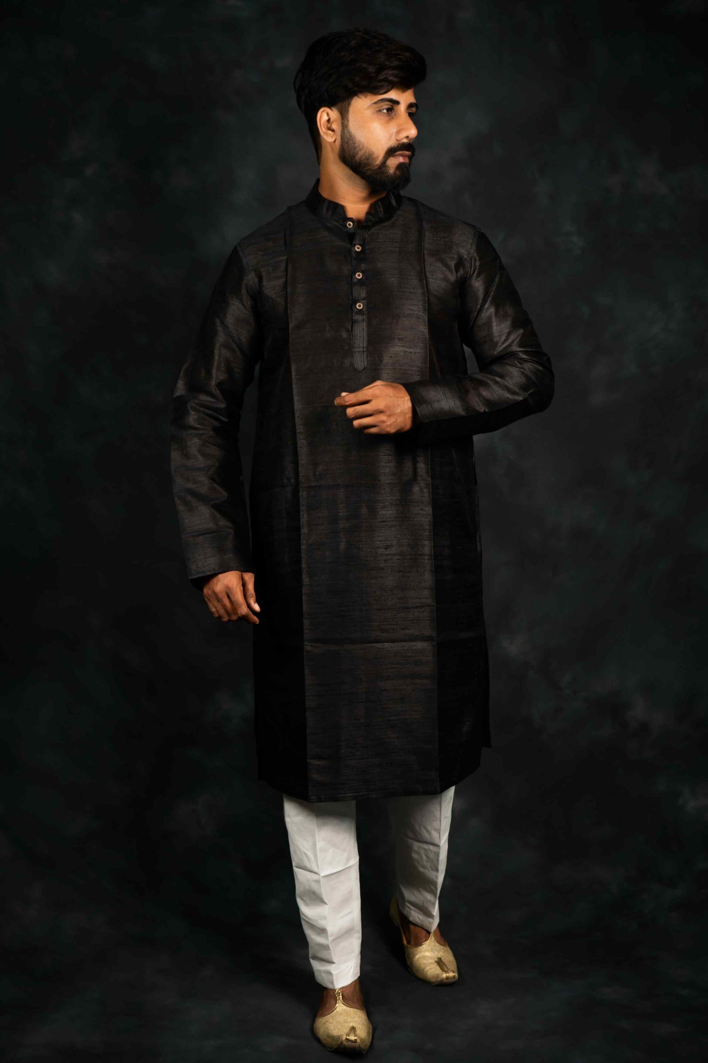 Ethnic Raw Silk Kurta Plain (Black)