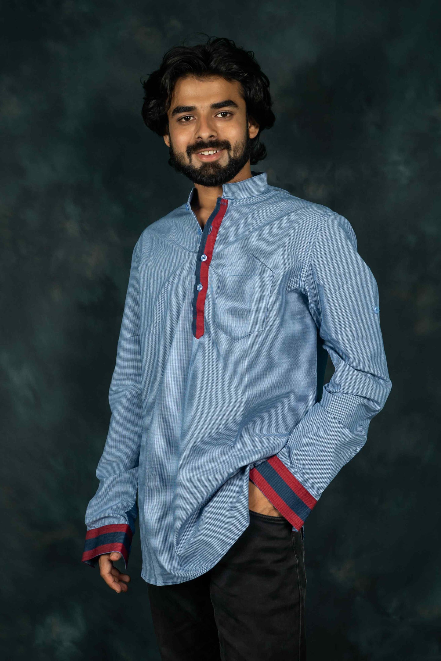 Casual Cotton Short Kurta (Light Blue)