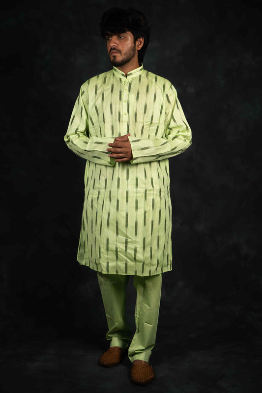 Ethnic Pure Cotton Ikkat Kurta & Pajama Set (Light Green)