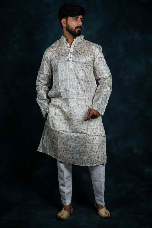 Ethnic Silk Kurta Printed (Off White)