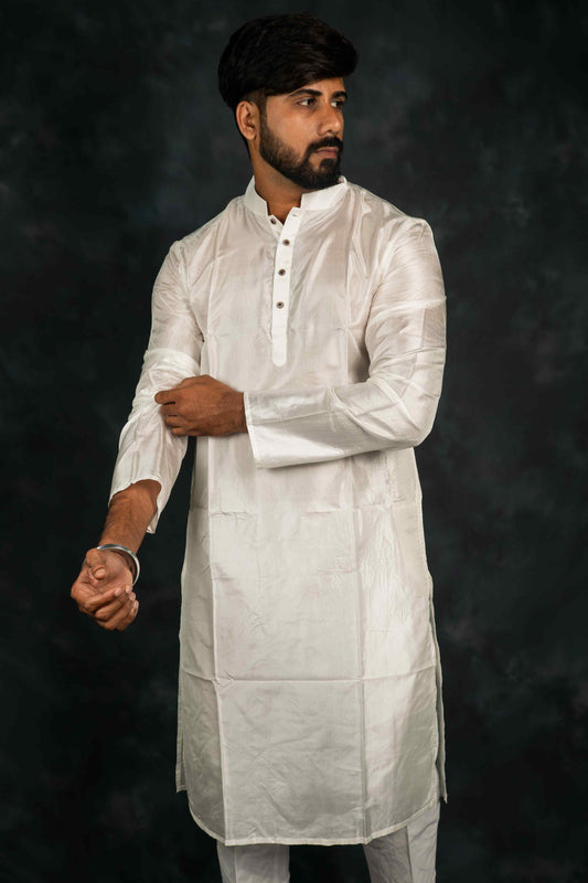 Ethnic Raw Silk Kurta Plain (White)