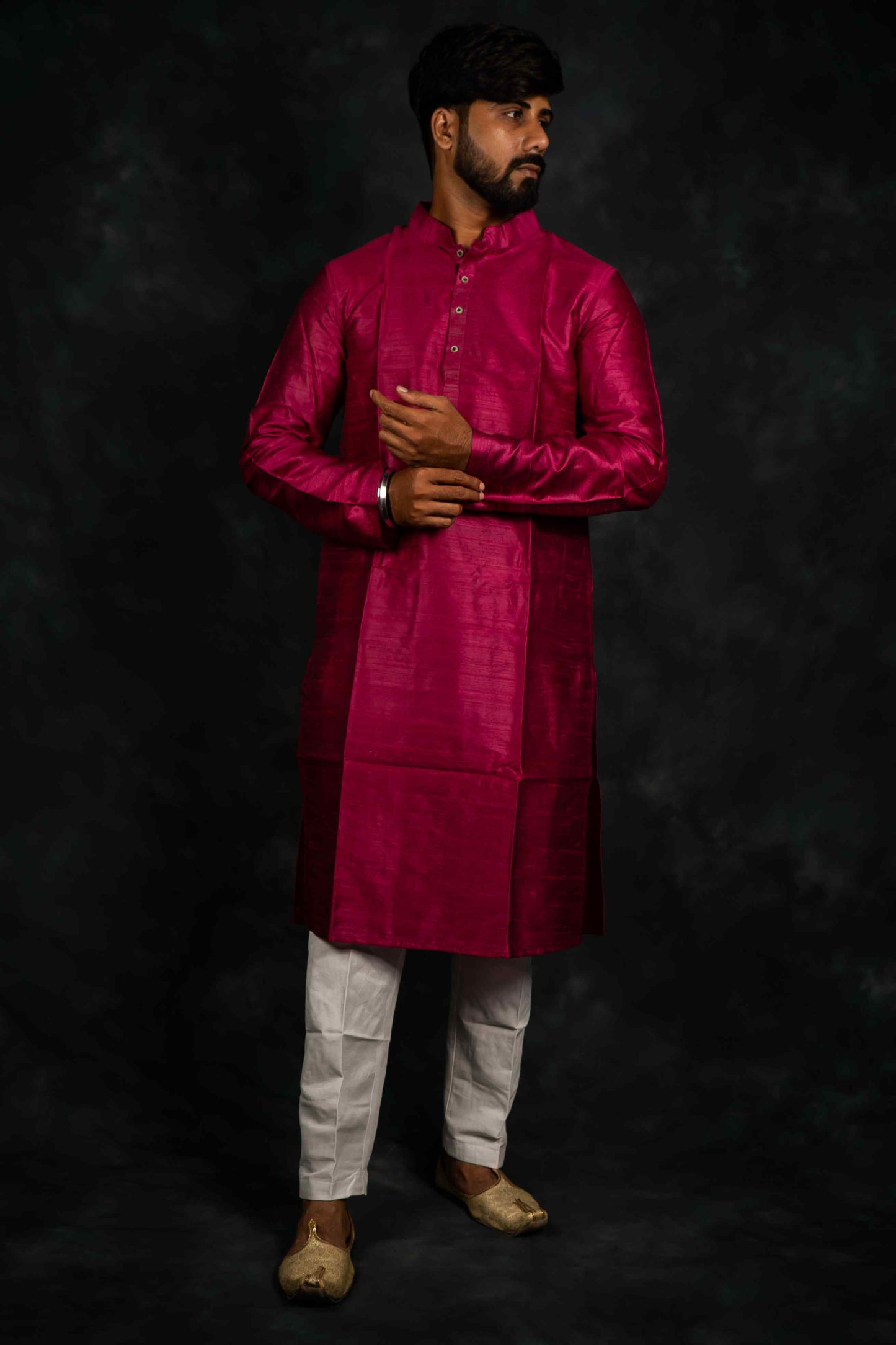 Ethnic Raw Silk Kurta Plain (Dark Pink)