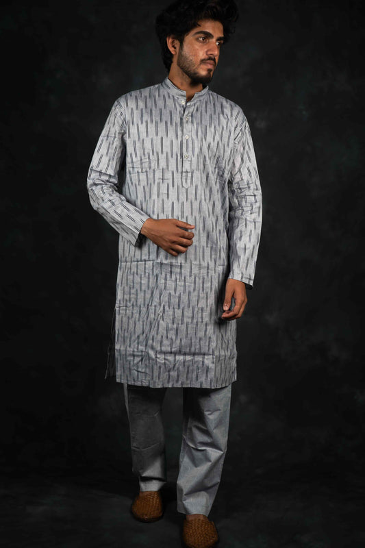 Ethnic Pure Cotton Ikkat Kurta & Pajama Set (Grey)