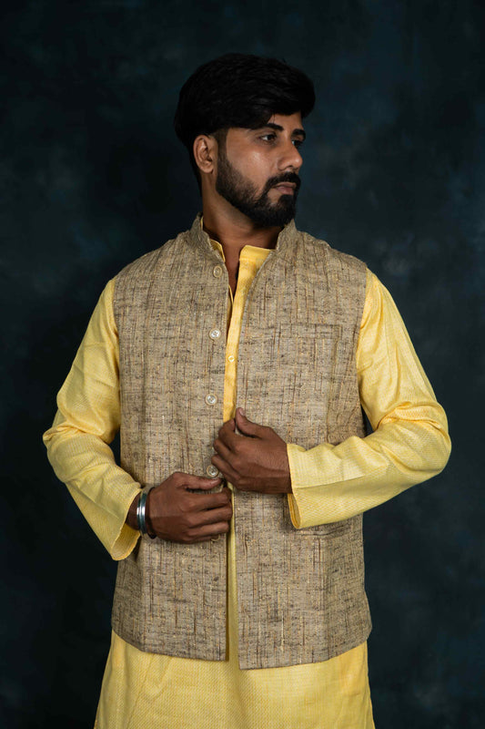 Matka Silk Nehru Jacket (Beige)