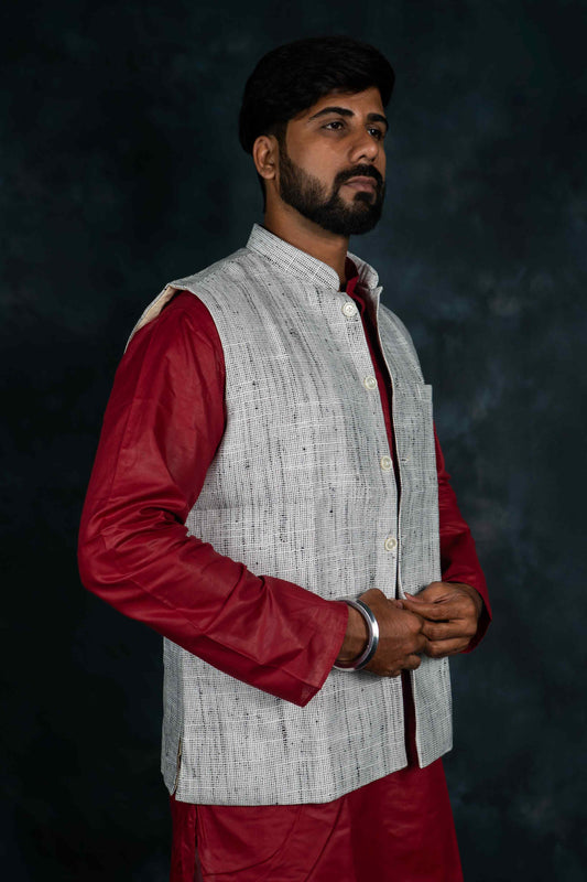 Khadi Nehru Jacket (Light Grey)