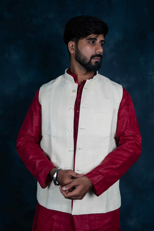 Khadi Nehru Jacket (White)