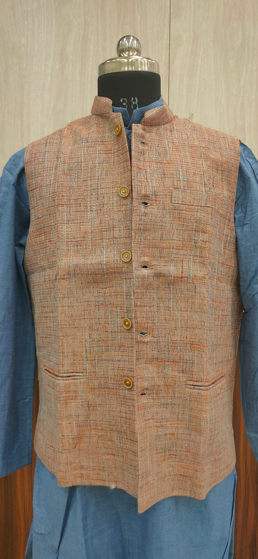 Khadi Nehru Jacket (Peach)