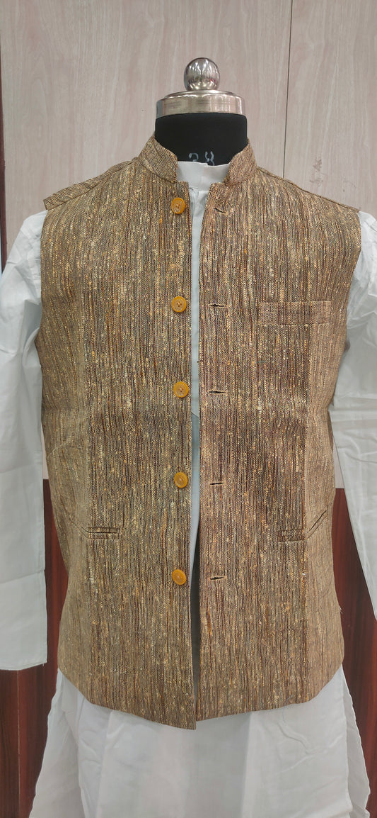 Khadi Nehru Jacket (Golden Brown)