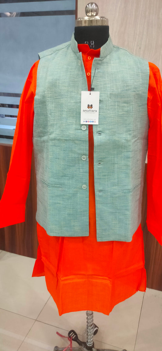 Khadi Nehru Jacket (Light Blue)